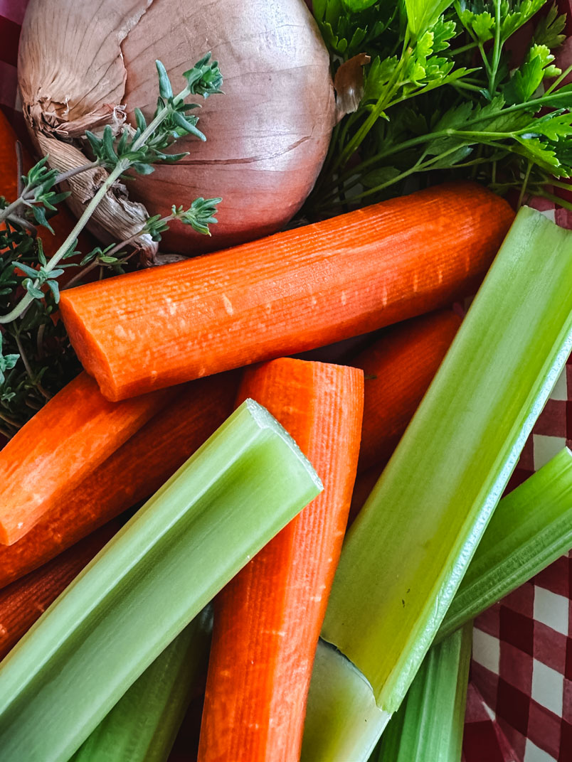 carrots, celery, and onion, for chicken broth