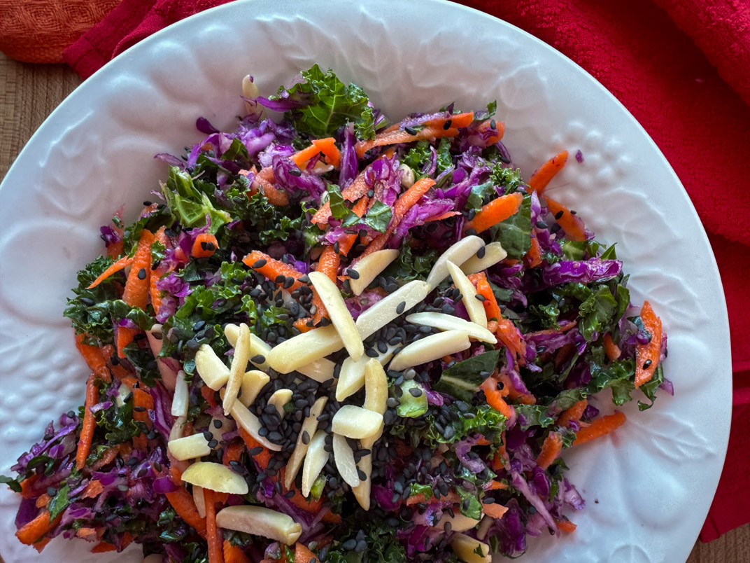 Healthy side Salad with Kale and Cabbage