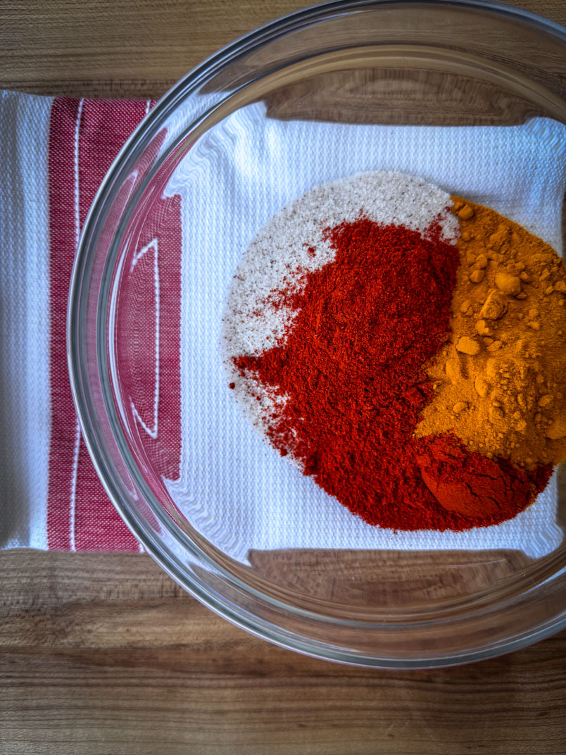 Sea salt, paprika, and turmerc spices for all-purpose seasoning