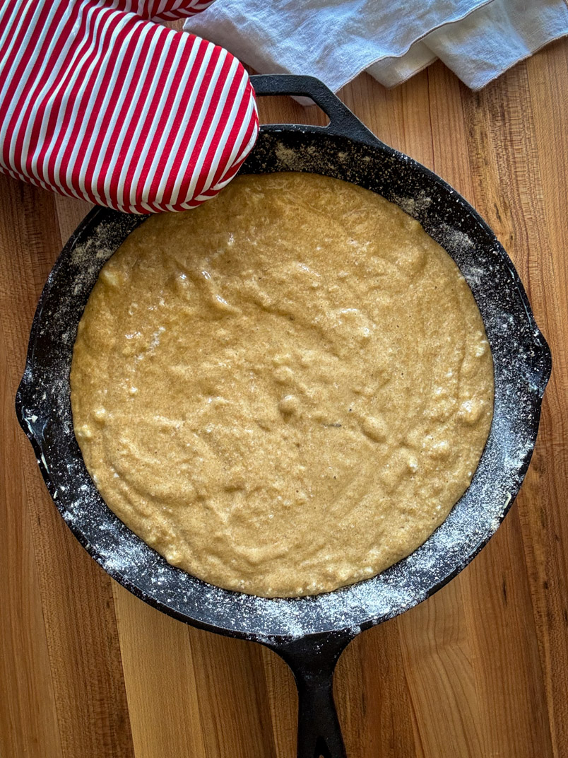 einkorn banana cake batter with maple syrup
