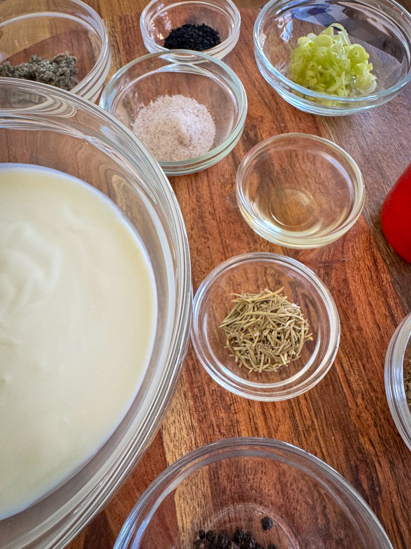 yogurt, celery, oregano, rosemary, sage, olive oil