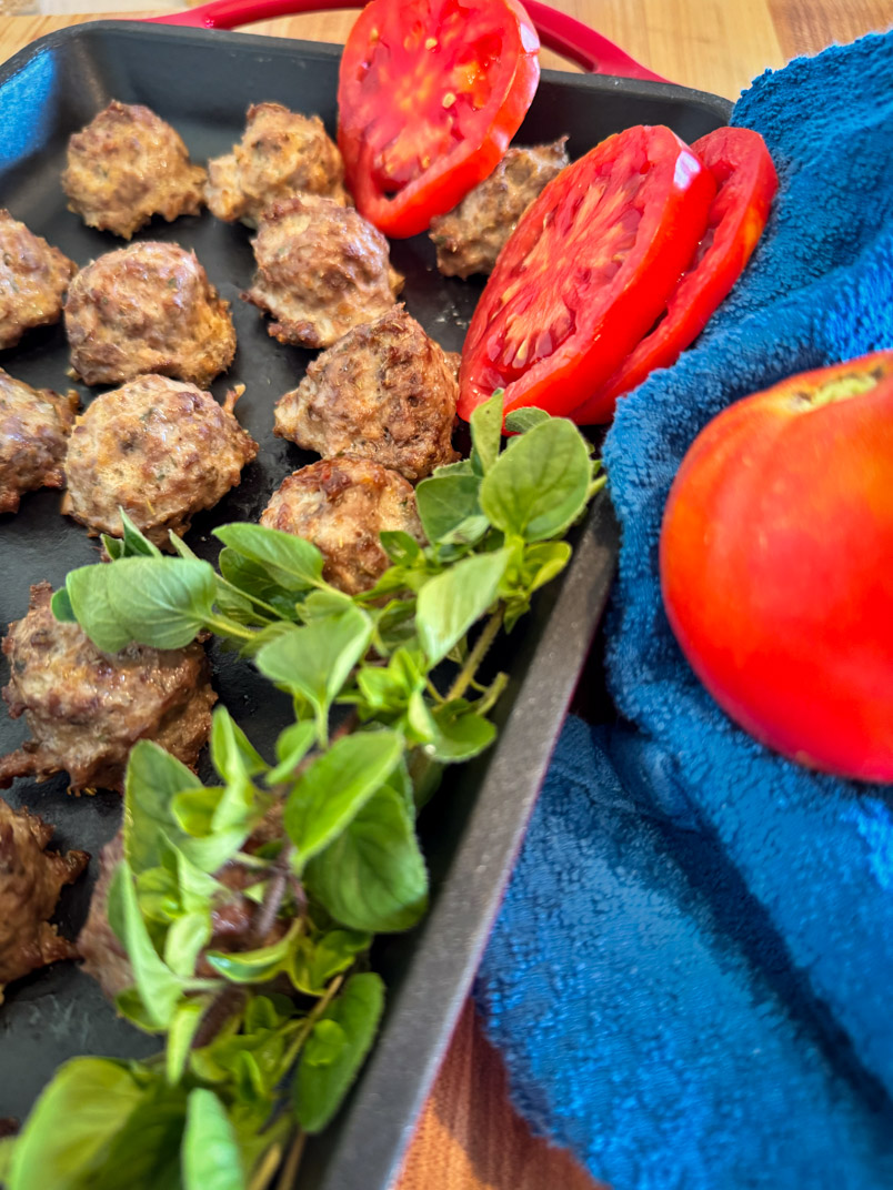 homemade beef and bison mediterranean meatballs