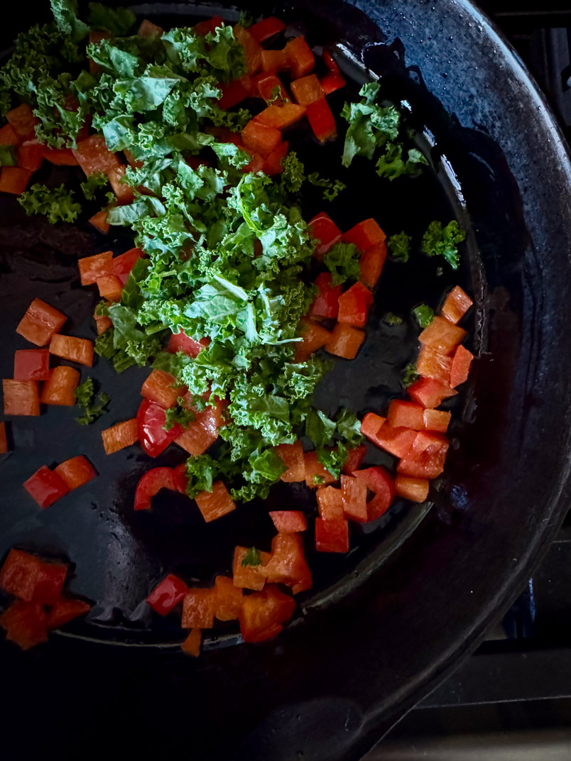 sauté kale and red bell peppers