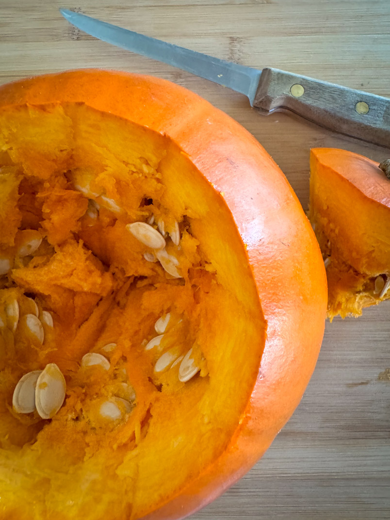 open a sugar pumpkin to remove seeds