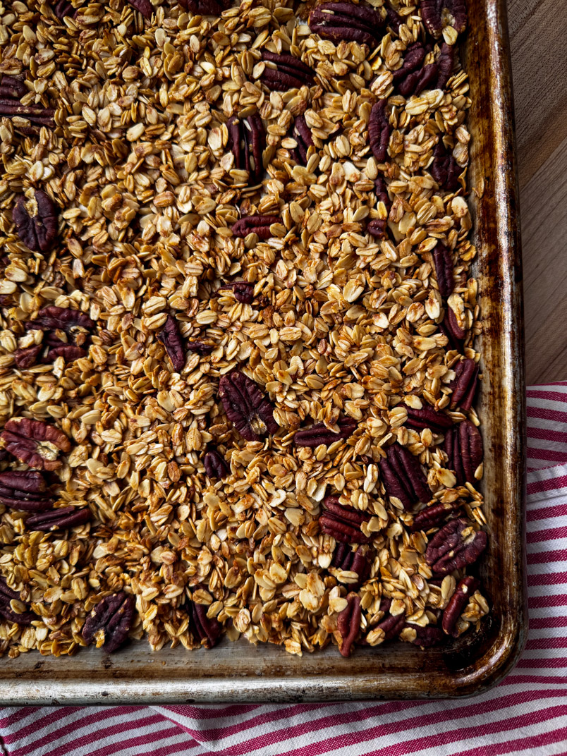 homemade granola with pecans, dates, honey, maple, almond extract, and vanilla extract homemade granola with pecans, dates, honey, maple, almond extract, and vanilla extract