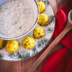 serve chive dip with loaded potato bites