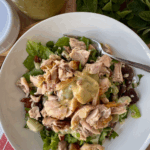 romaine salad with romaine, apricots, arugula, and roast chicken