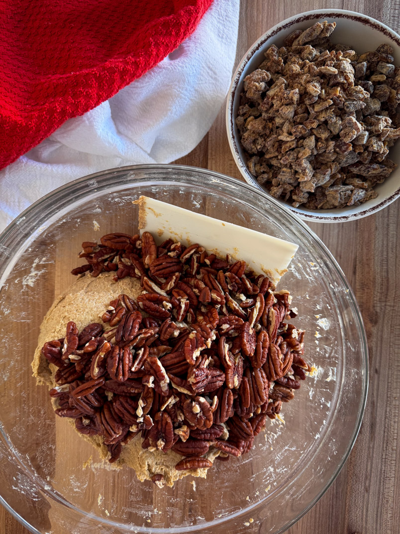 mix pecans with dough
