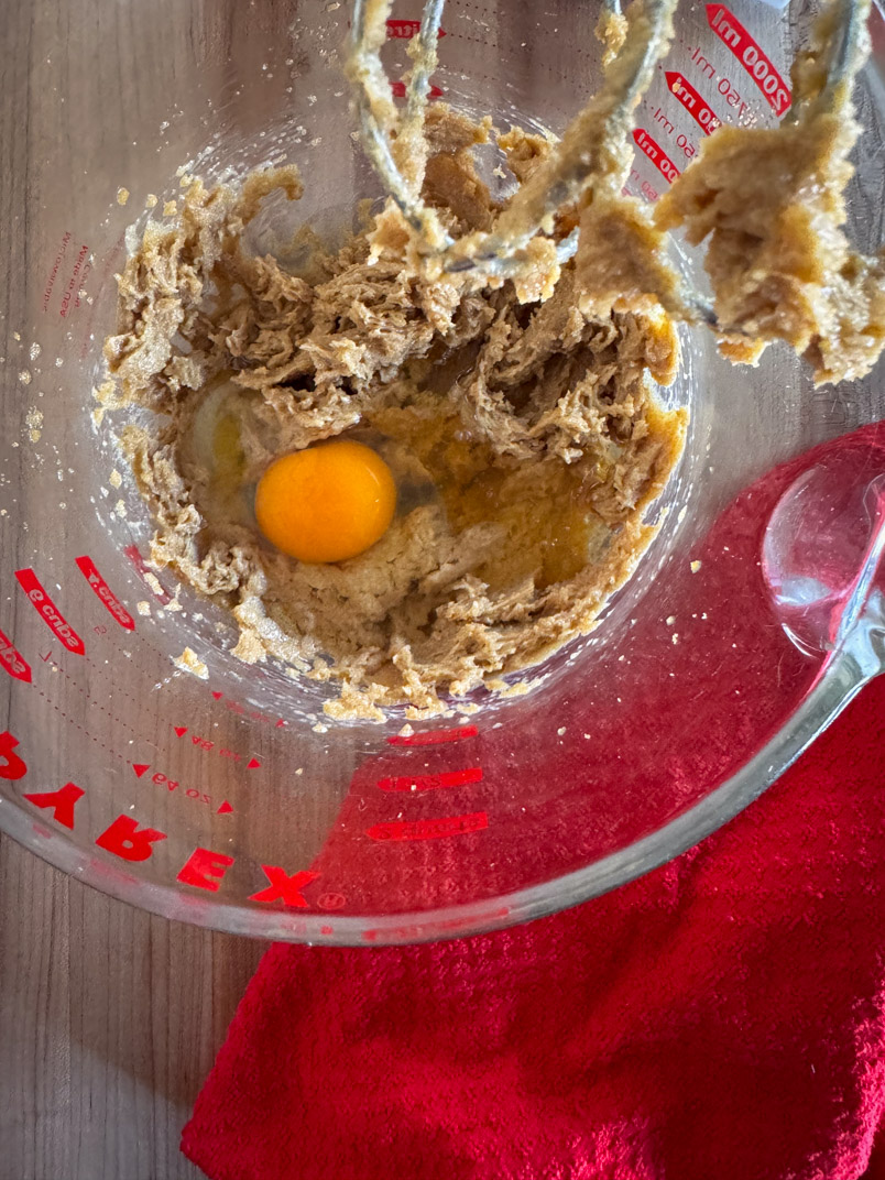 Creamed butter and maple sugar with egg