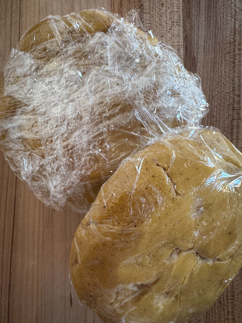 einkorn sugar cookie dough wrapped for refrigeration