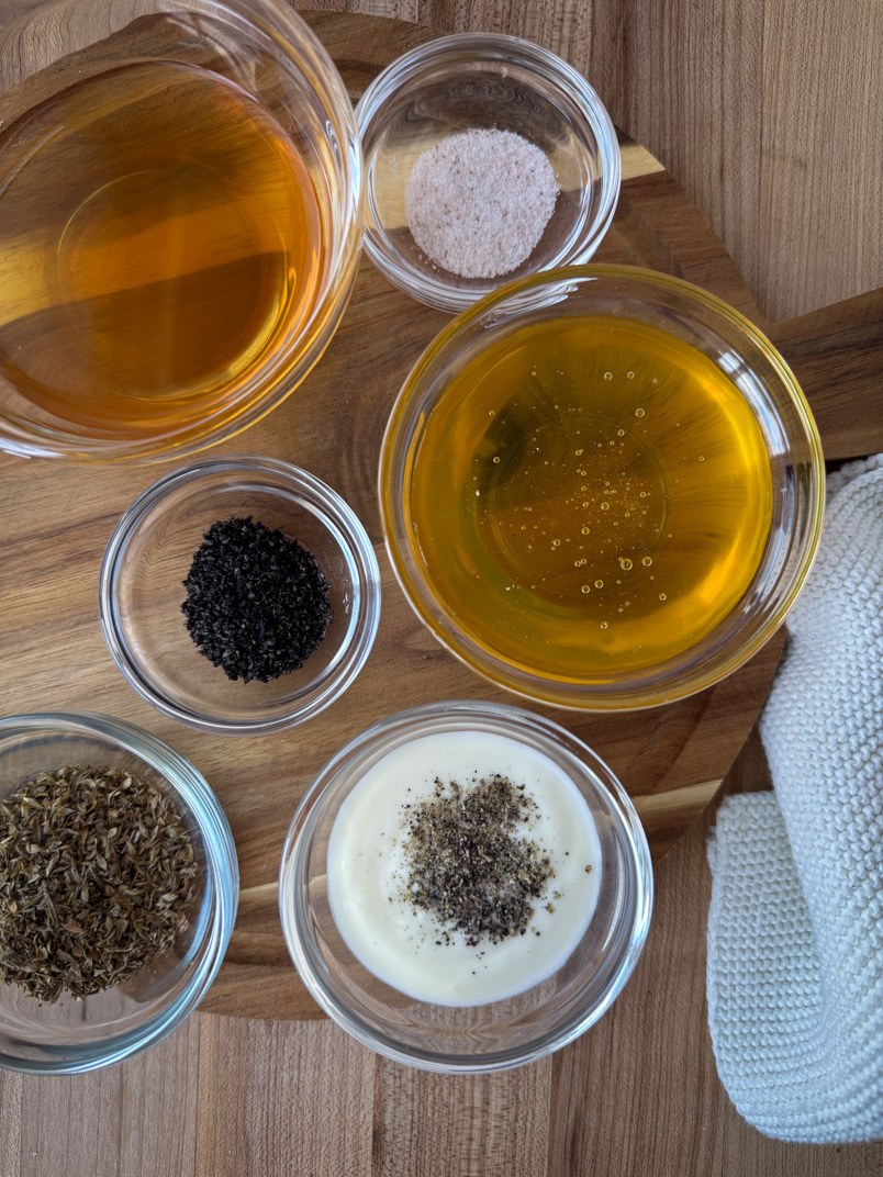 olive oil, honey, yogurt, apple cider vinegar, oregano, sea salt, and black seeds olive oil, honey, yogurt, apple cider vinegar, oregano, sea salt, and black seeds