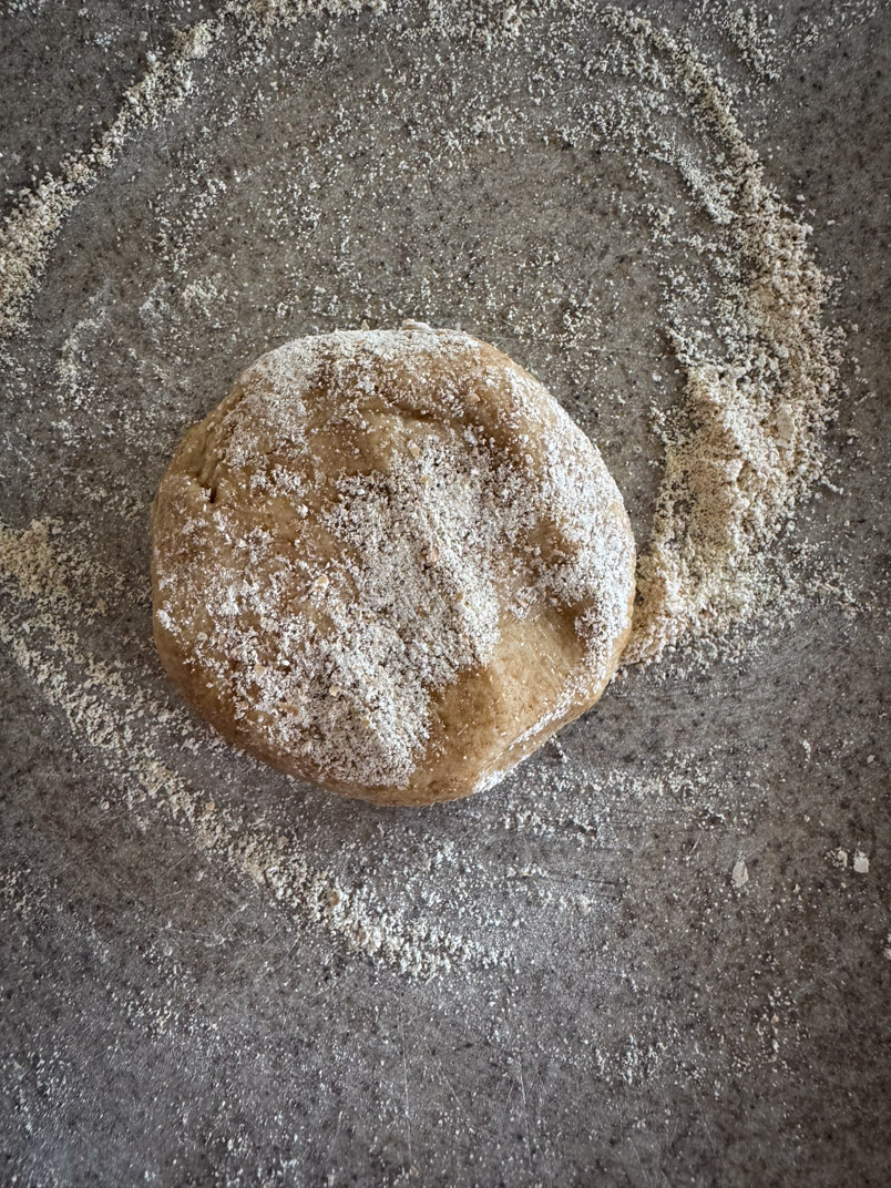 einkorn wheat flatbread dough round