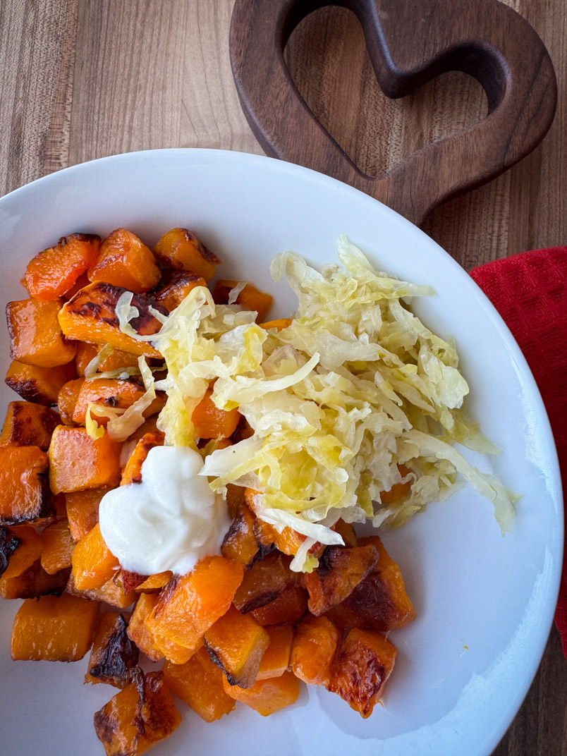 butternut squash, yogurt, and fermented sauerkraut