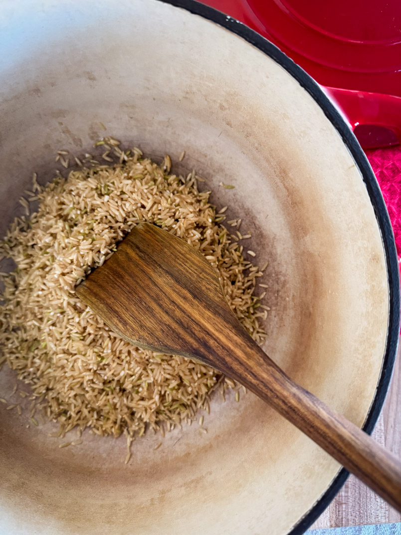 toasting brown rice