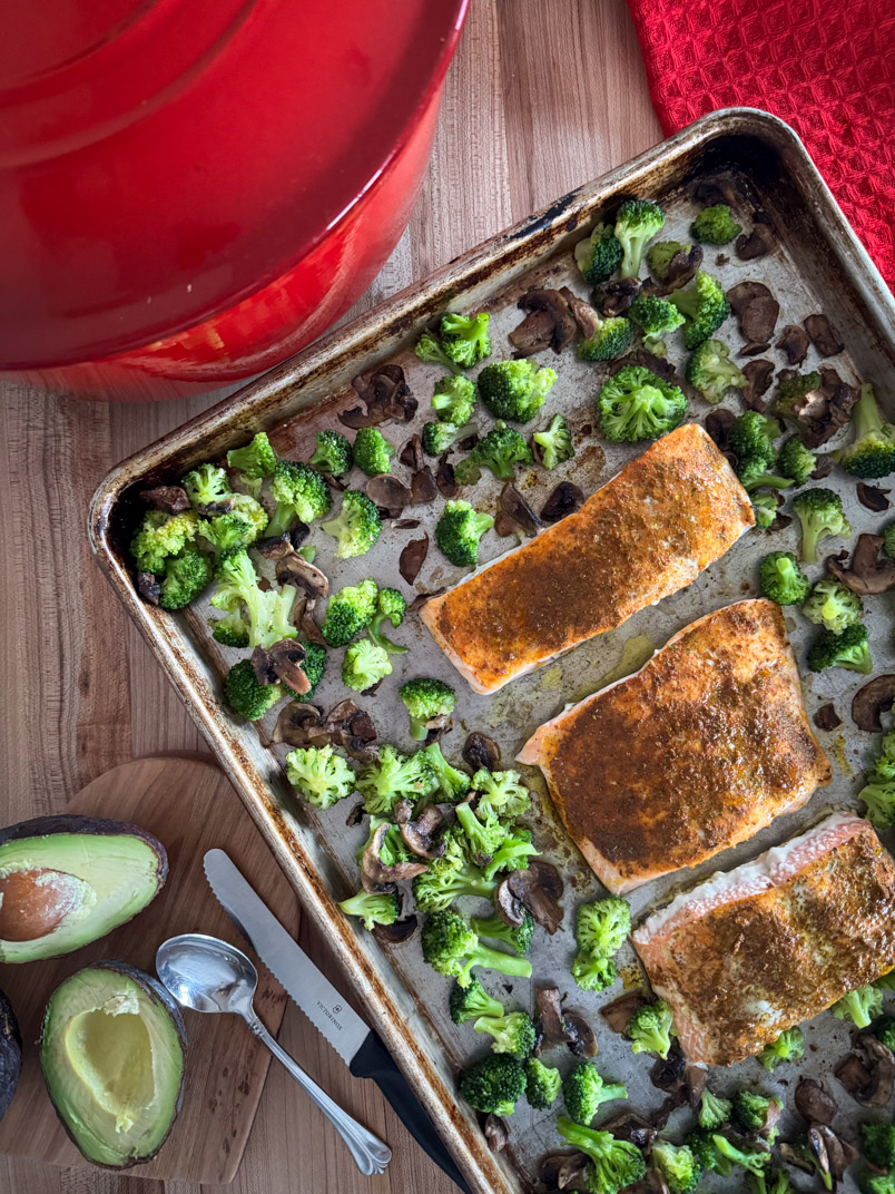 wild salmon and broccoli sheet pan dinner