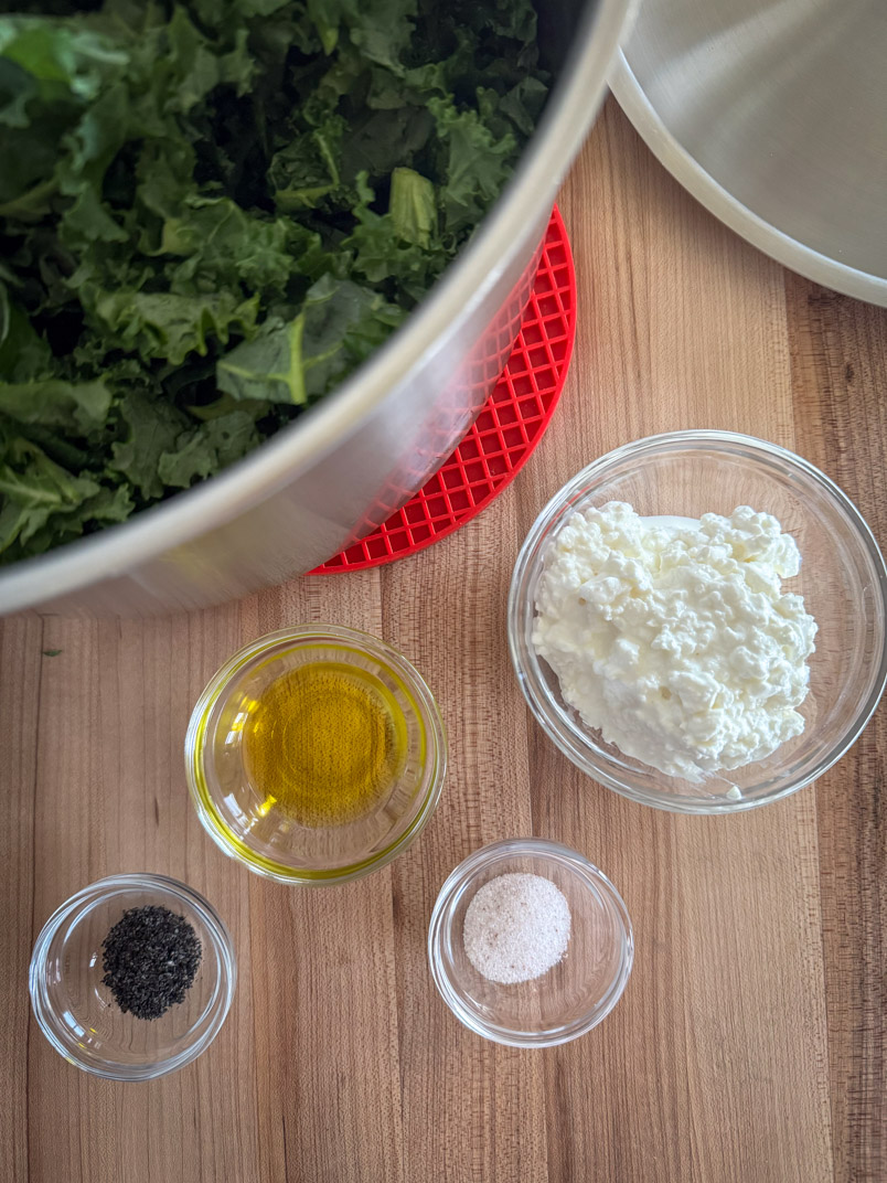 chopped kale, cottage cheese, olive oil, sea salt, and black seeds