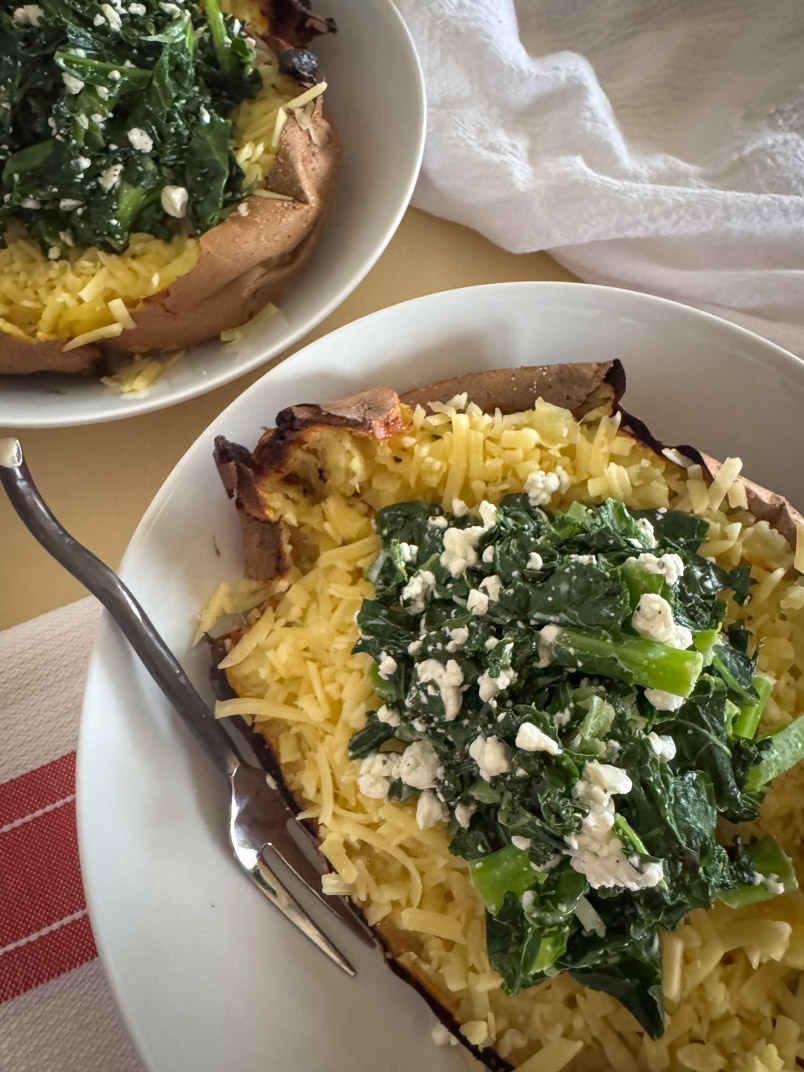 baked sweet potato cottage cheese and kale