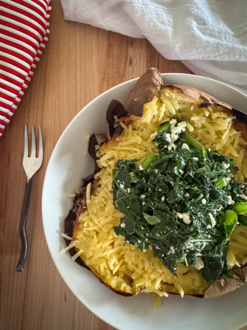 Baked Sweet Potato Cottage Cheese and Kale