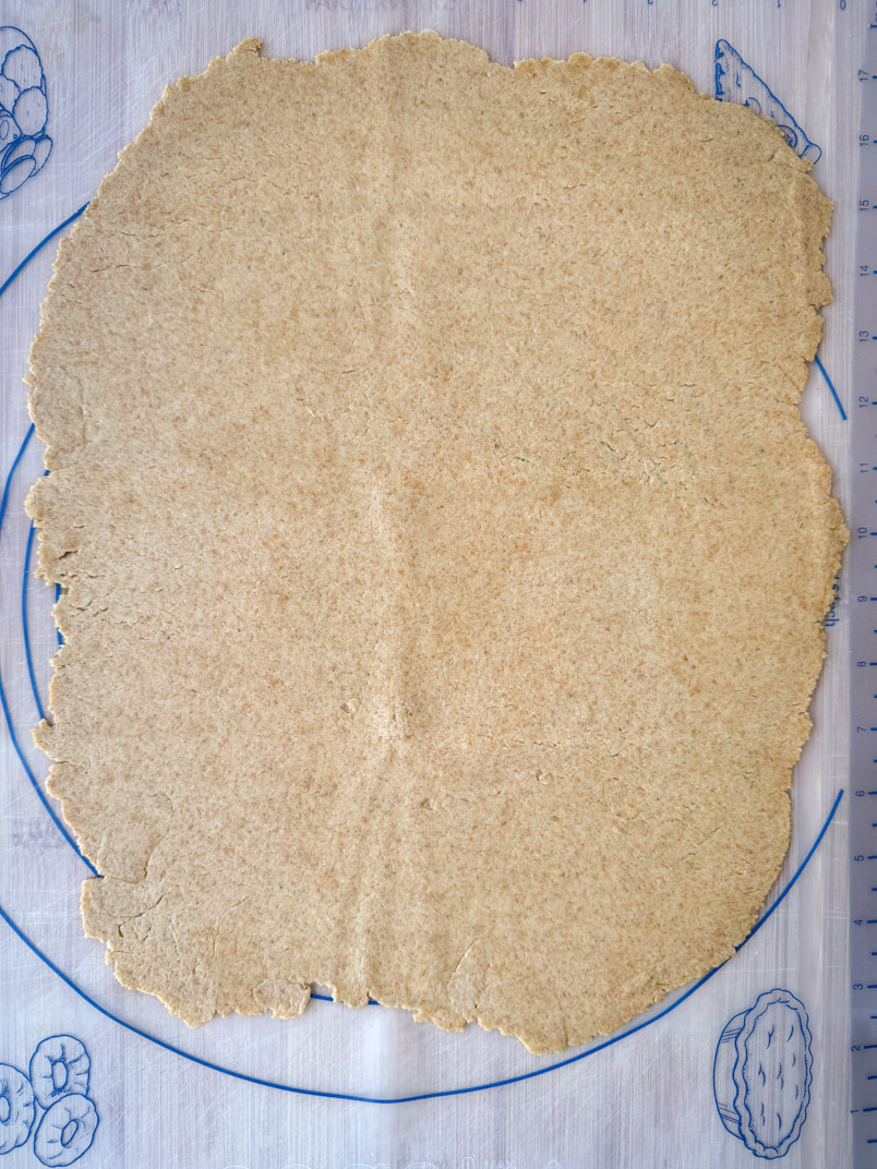 rolled out dough for sourdough crackers