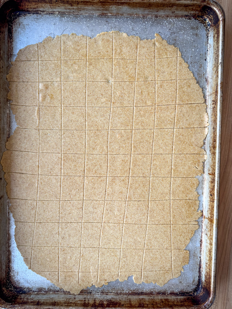 rolled out healthy sourdough crackers