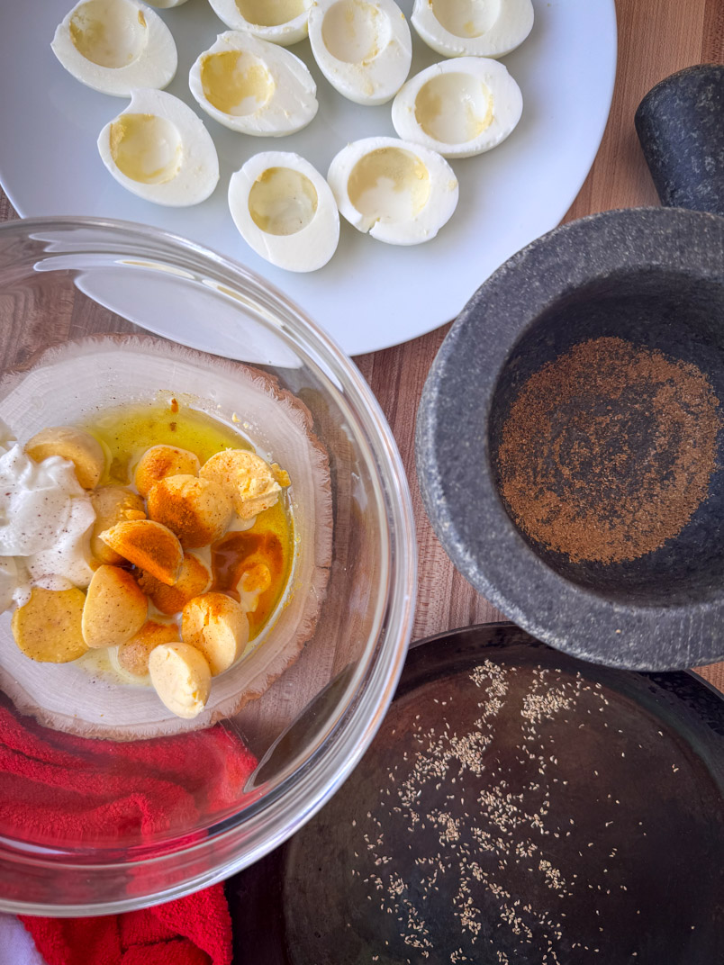 deviled eggs made from scratch with probiotic rich skyr and spices